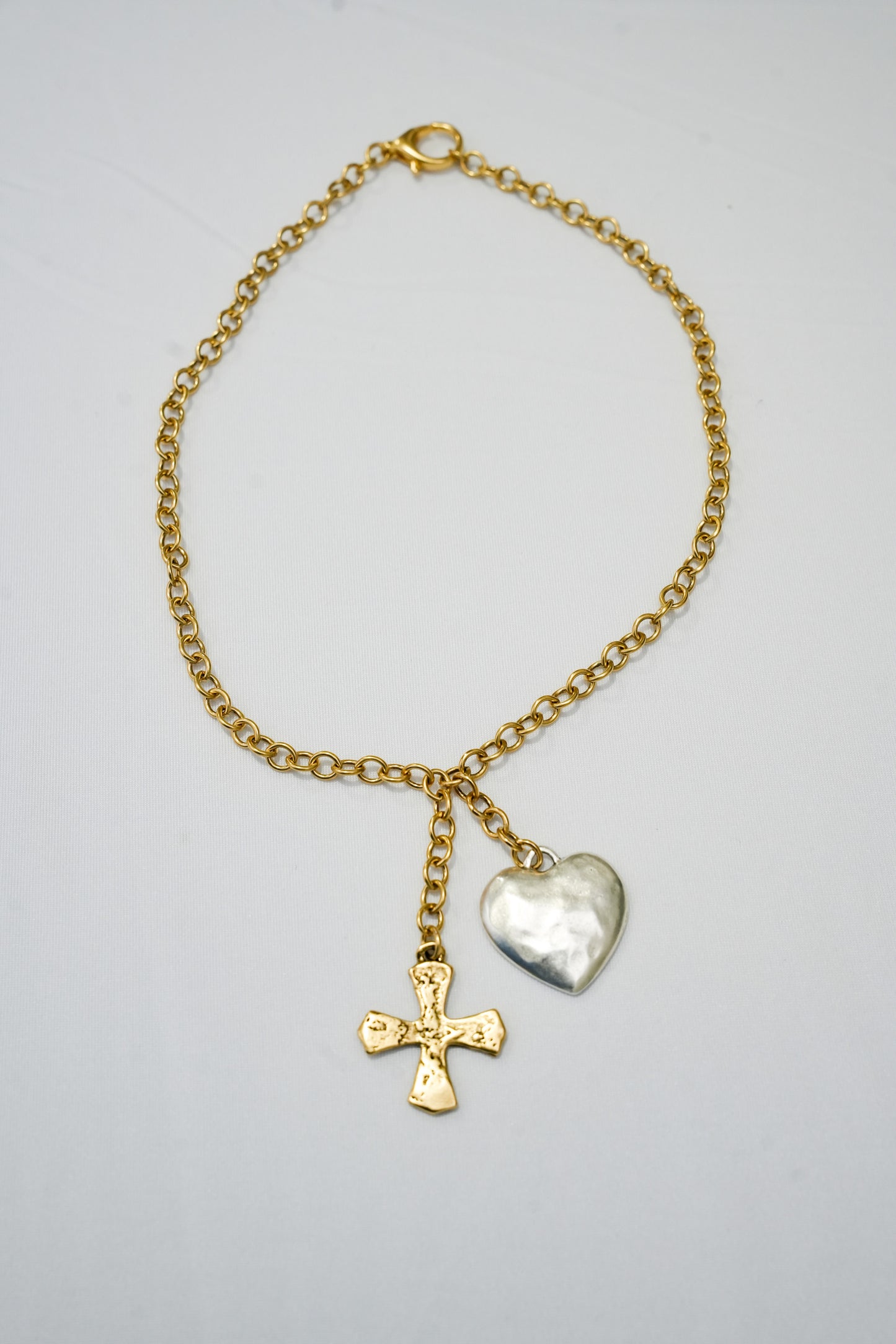 Weston Drop Mini Silver Heart & Cross Necklace - Southern Belle Boutique