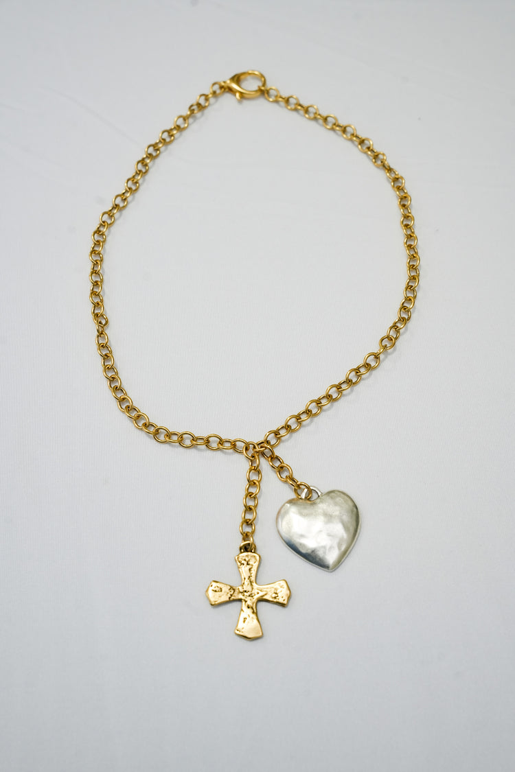 Weston Drop Mini Silver Heart & Cross Necklace - Southern Belle Boutique