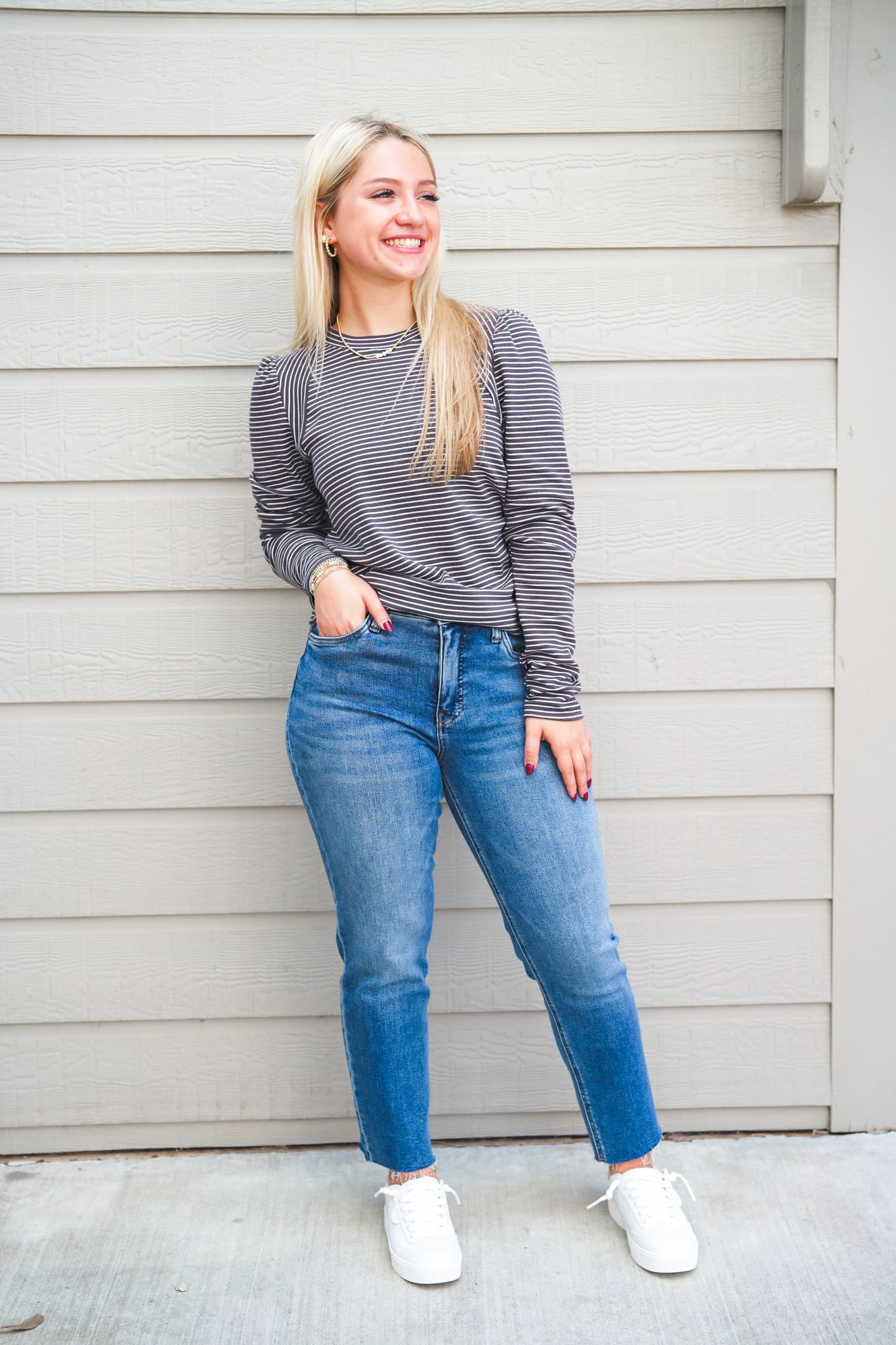 Grey/White Striped Jersey - Southern Belle Boutique