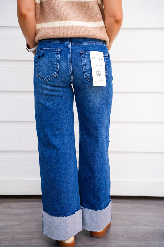 High Rise Crop Wide Leg Jean - Bow Detail