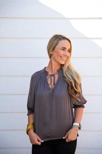 Charcoal Tie Front Top