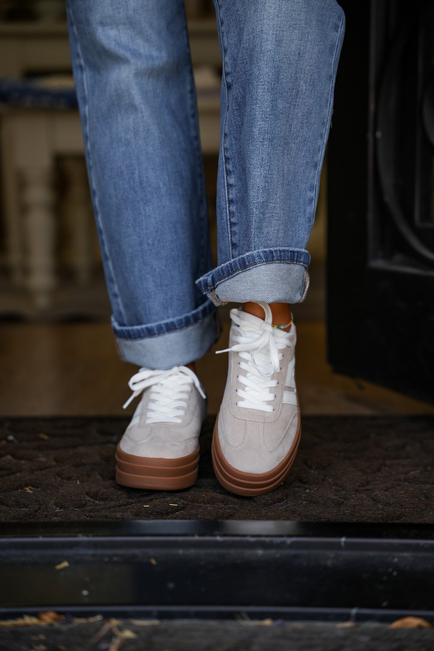Topping Color Block Platform Sneakers - Beige/White - Southern Belle Boutique