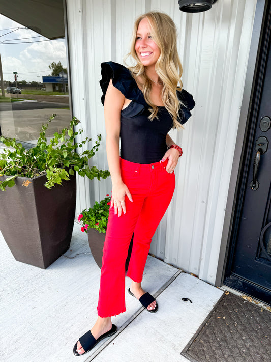 Black Ruffle Sleeve Bodysuit - Southern Belle Boutique