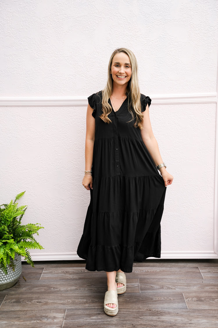 Black Multi Ruffled Dress
