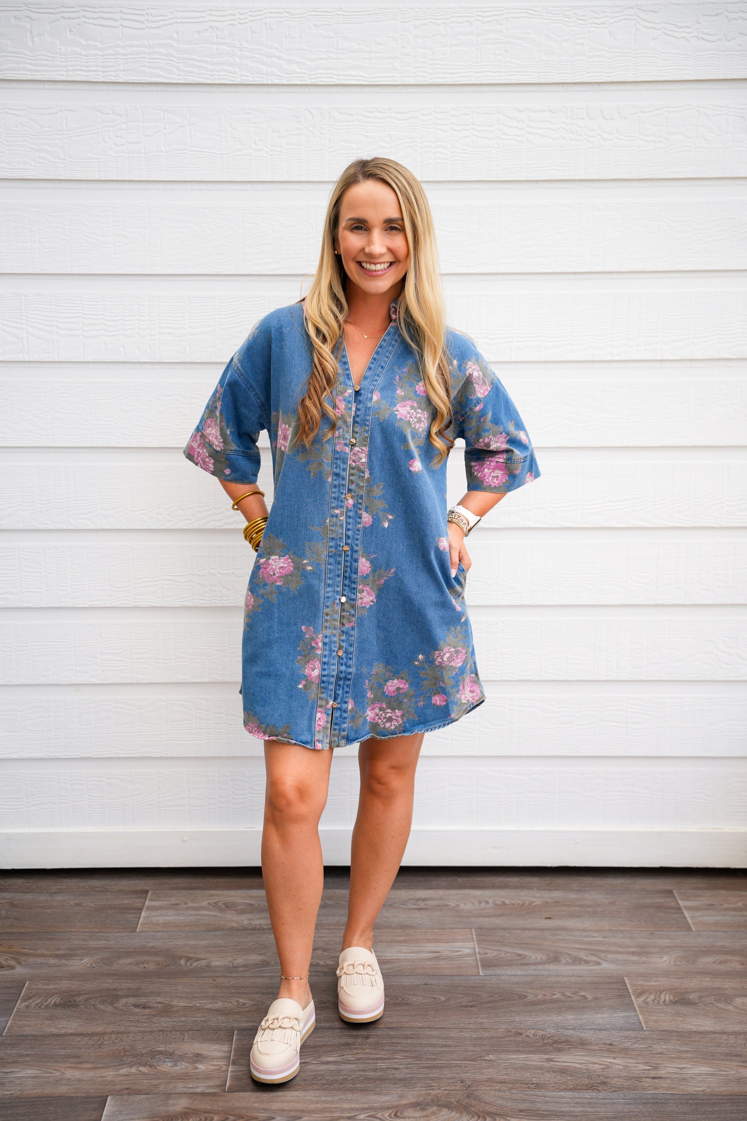 Denim Floral Dress S Denim Floral Dress S
