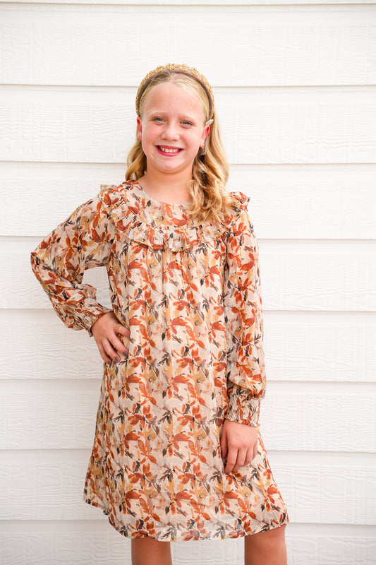 Taupe Floral Ruffle Dress - Southern Belle Boutique