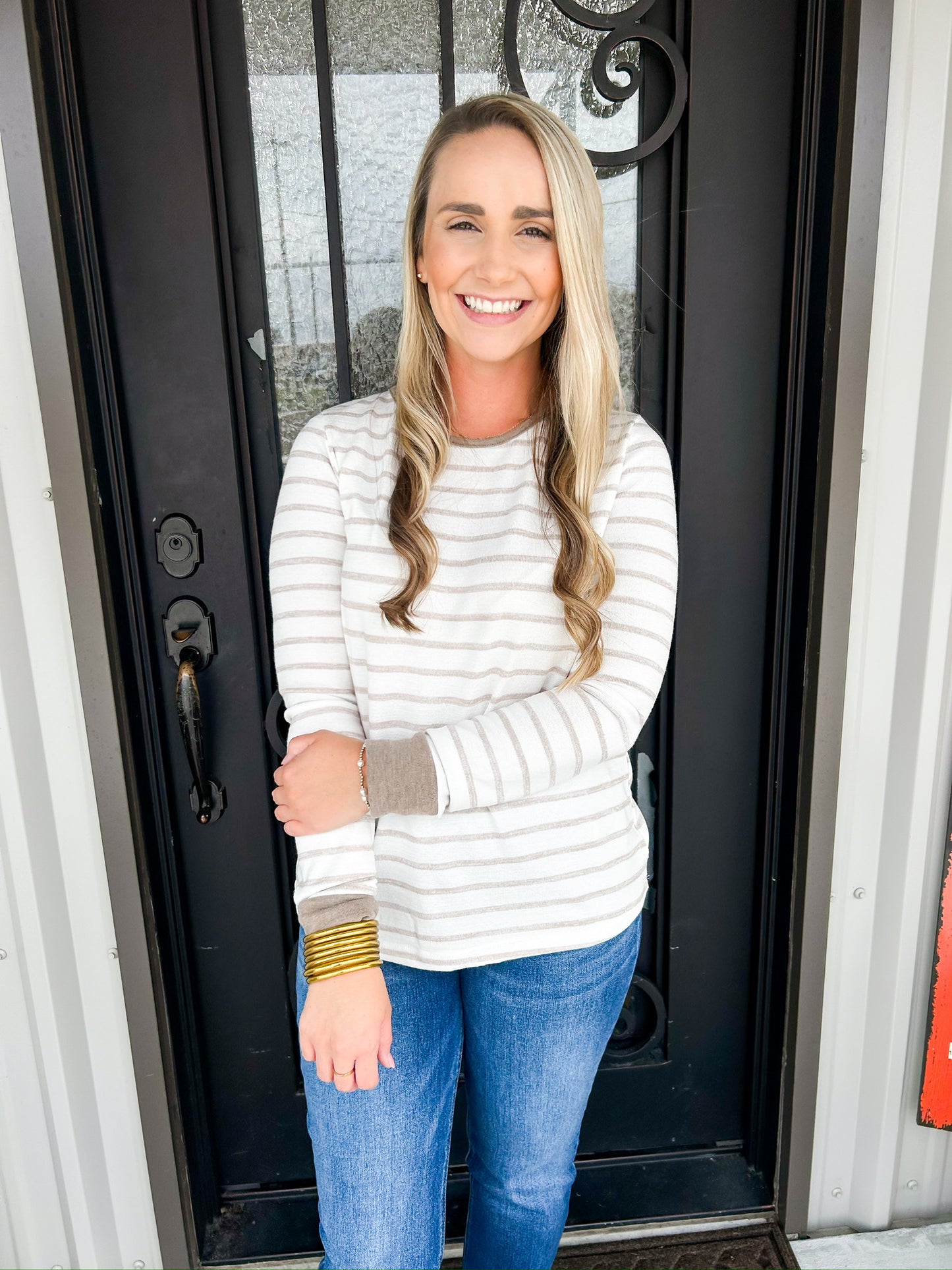 Ivory Taupe Open Back Blouse - Southern Belle Boutique
