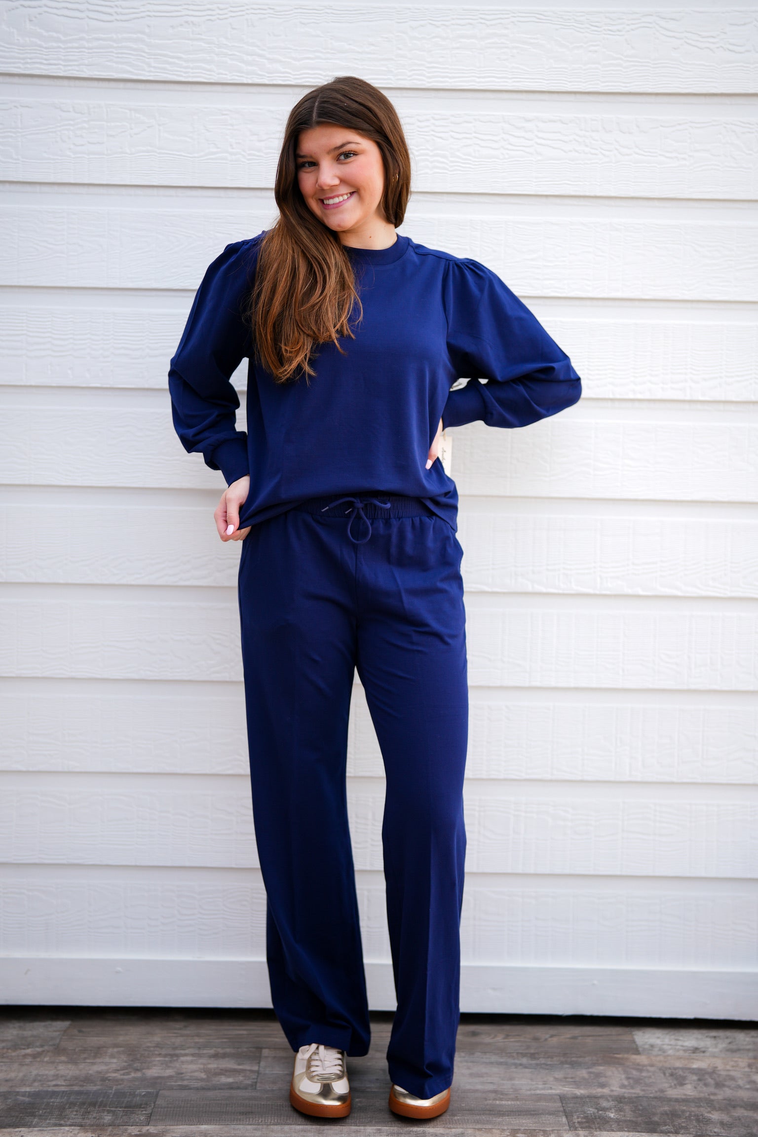 Kanni Crew Neck Puff Sleeve Top - Electric Indigo - Southern Belle Boutique