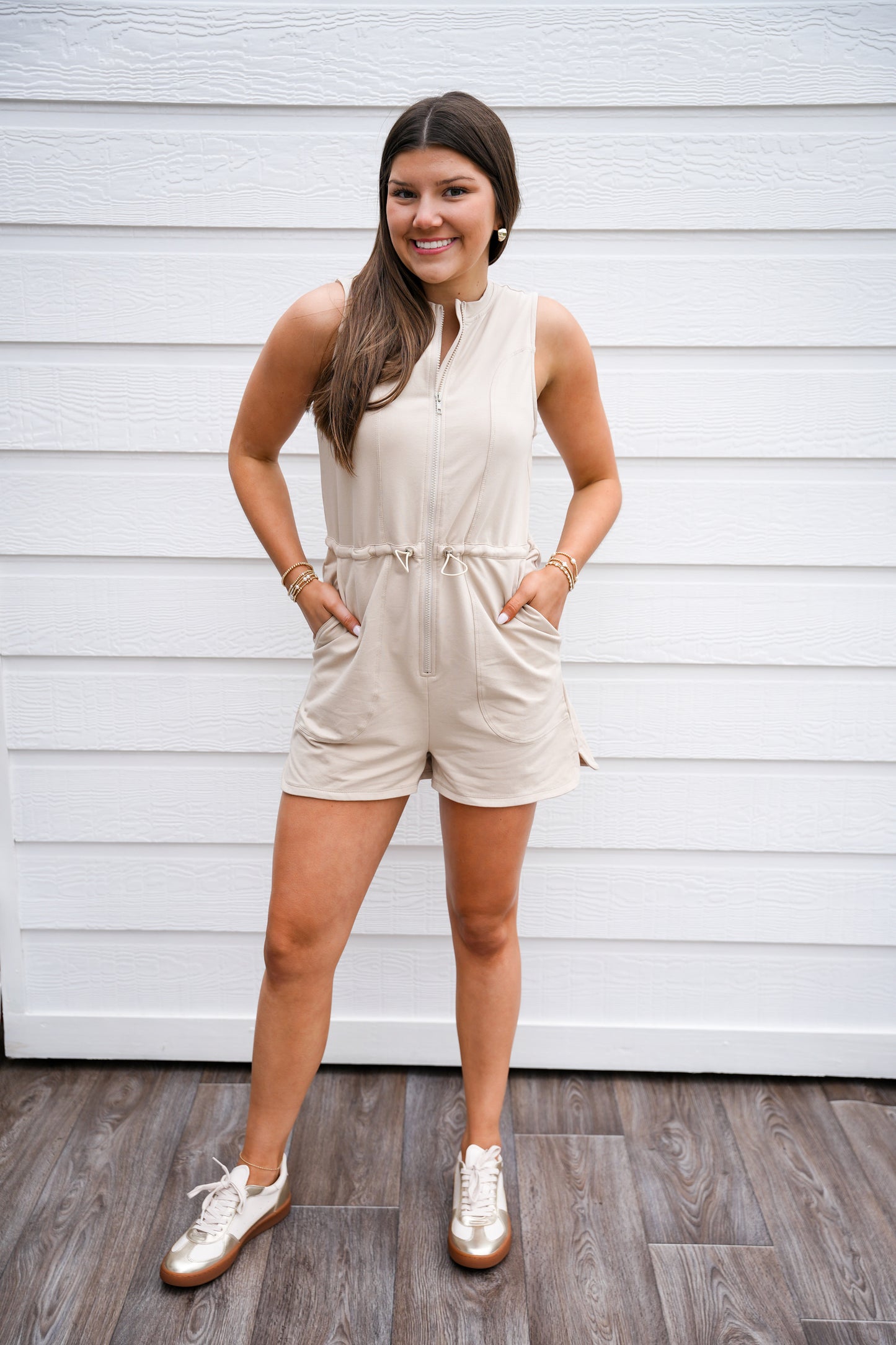 Sand Drawstring Waist Romper - Southern Belle Boutique