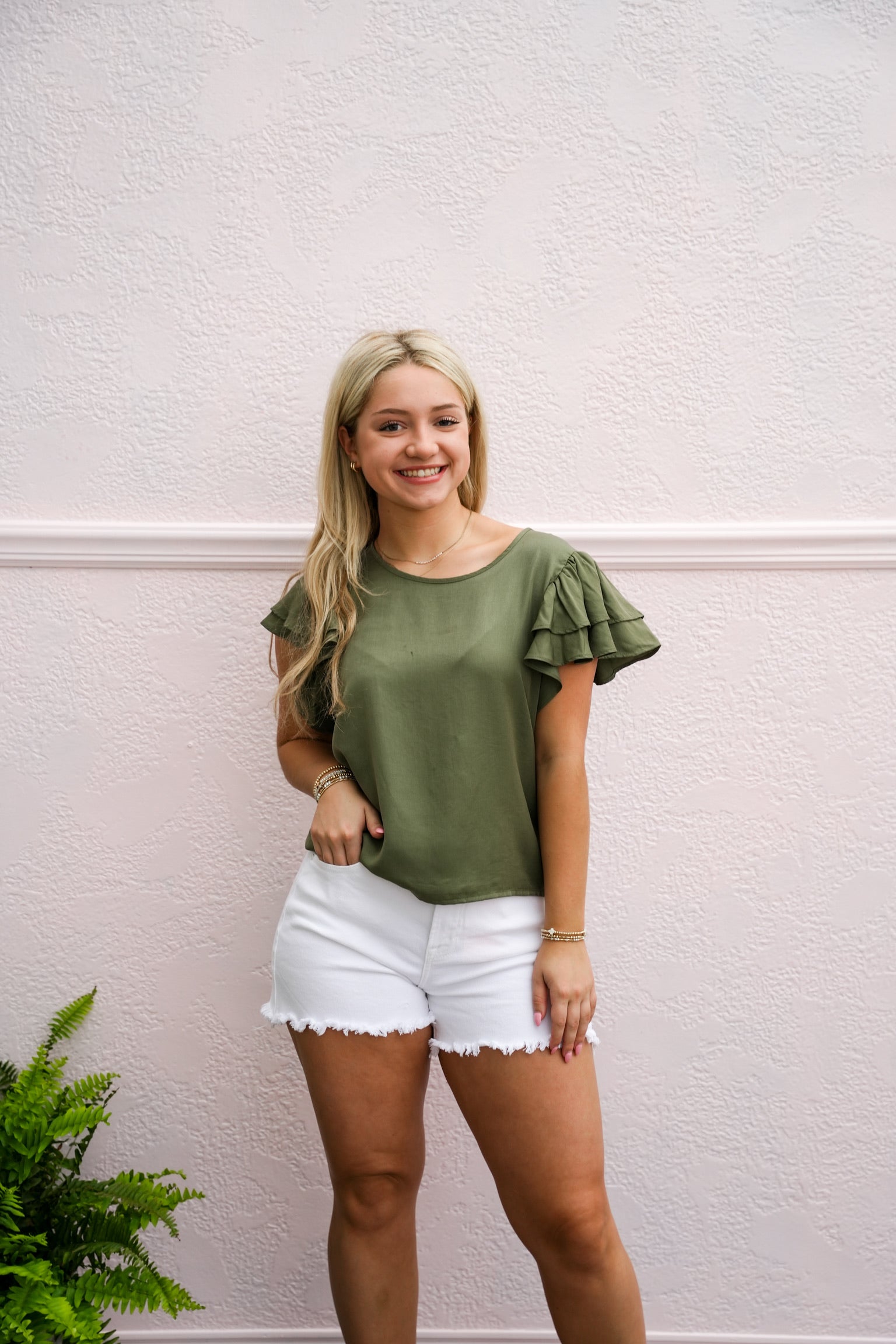 Khaki Short Sleeve Top - Southern Belle Boutique