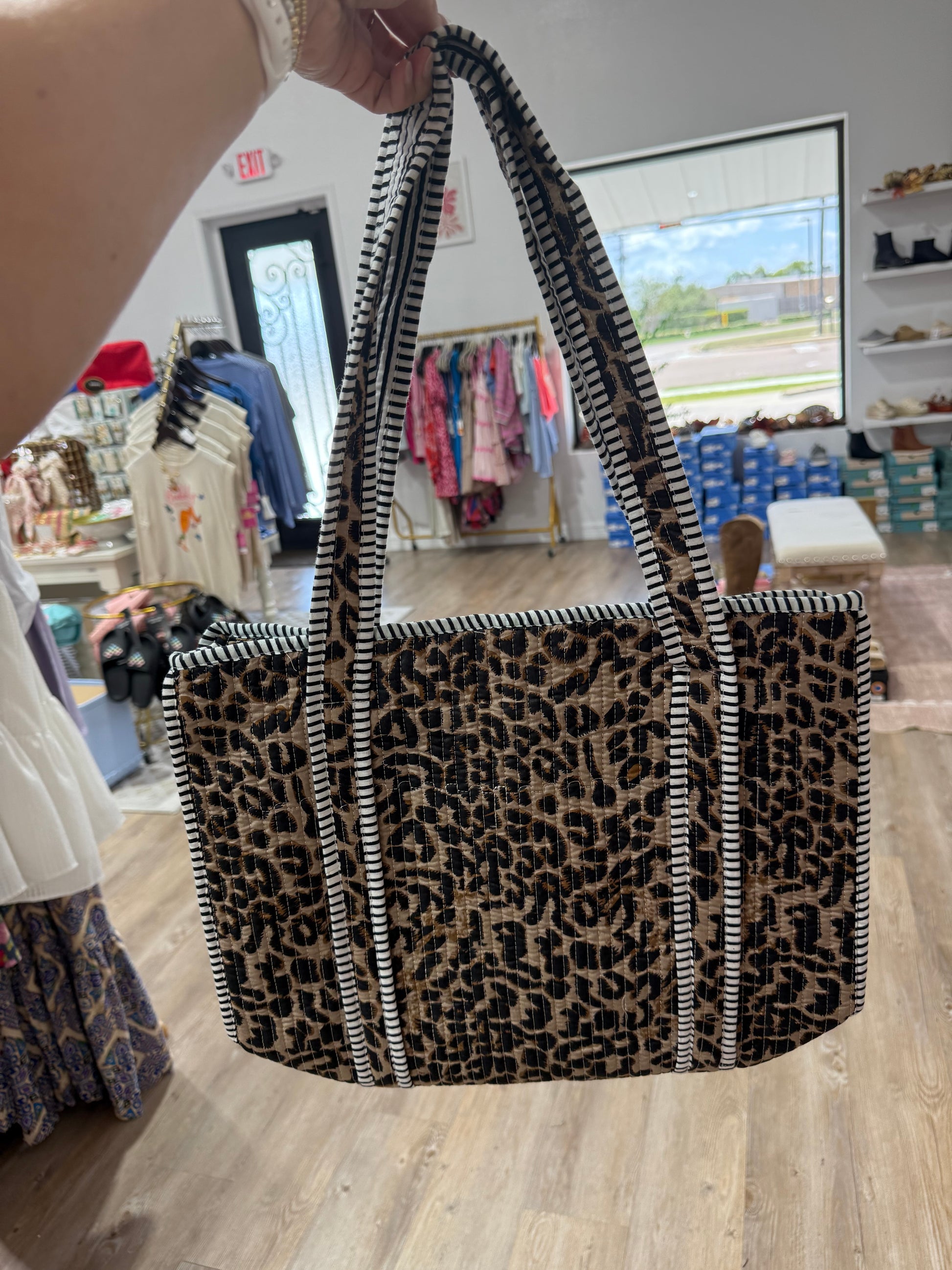Taupe Leopard Quilted Tote Bag - Southern Belle Boutique