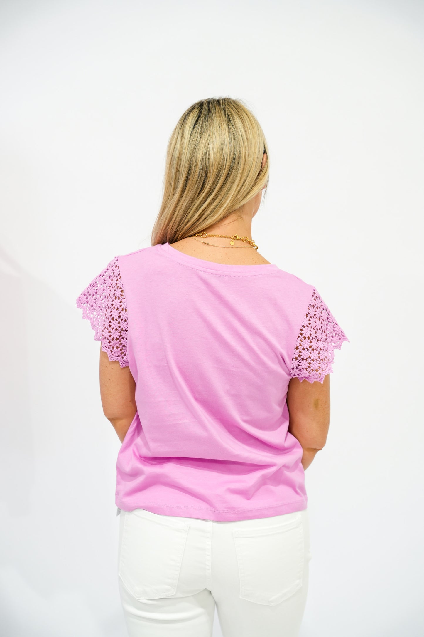 Pink Scalloped Lace Sleeve Top - Southern Belle Boutique