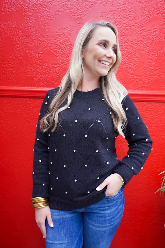 Rhinestone Black Sweater - Southern Belle Boutique