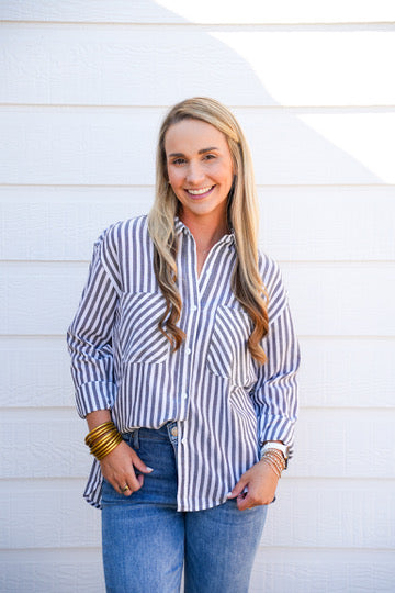 Black Striped Button Down Shirt