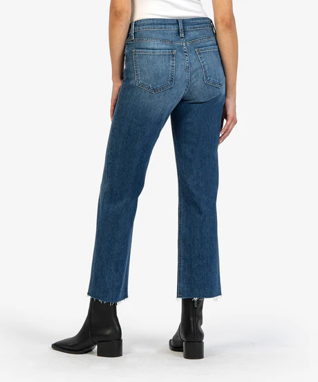 Kelsey High Rise Fray Ankle Flare - Royal Wash - Southern Belle Boutique