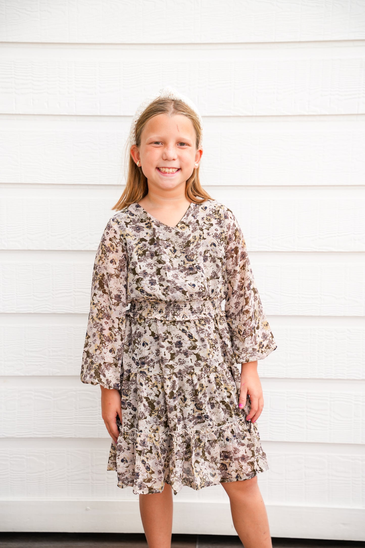 Brown Floral Smock Waist Tiered Dress