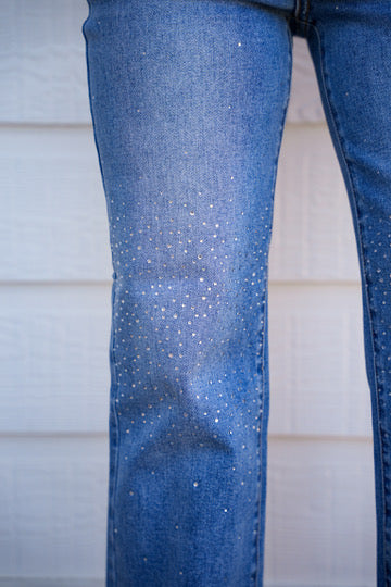 High Rise Crop Straight Rhinestone Jeans - Medium