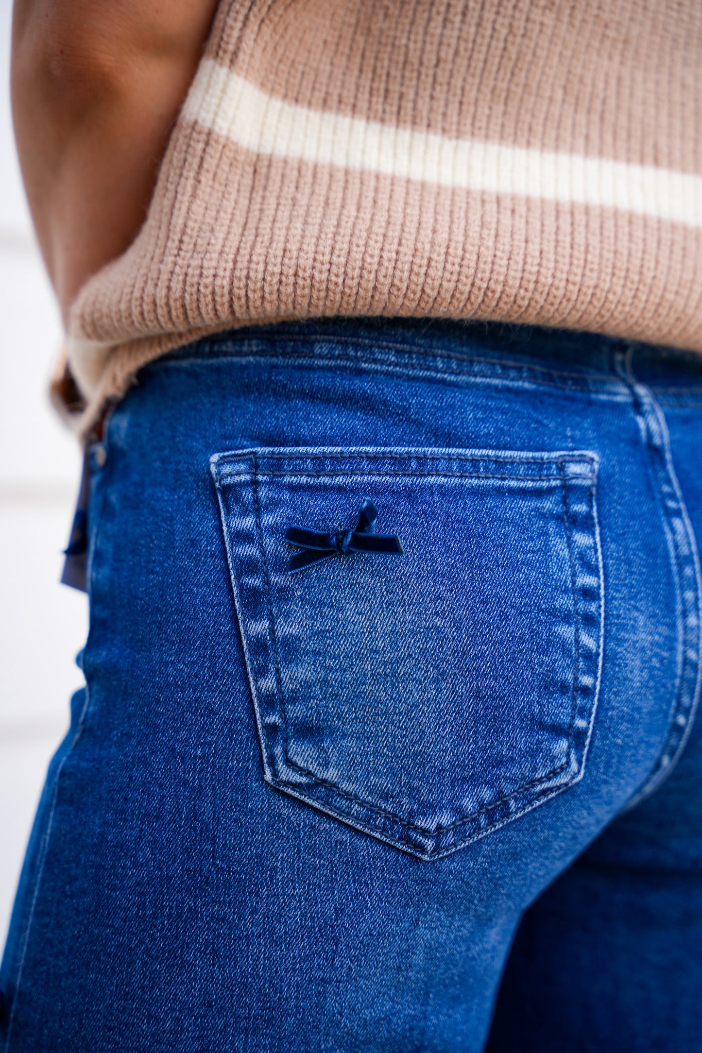 High Rise Crop Wide Leg Jean - Bow Detail