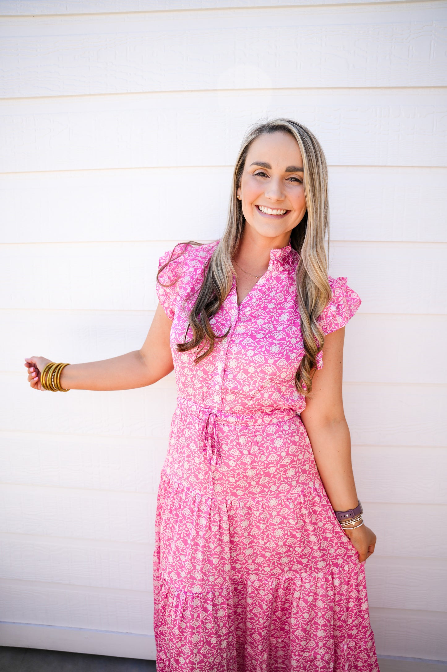 Pink Satin Tiered Maxi Dress - Southern Belle Boutique