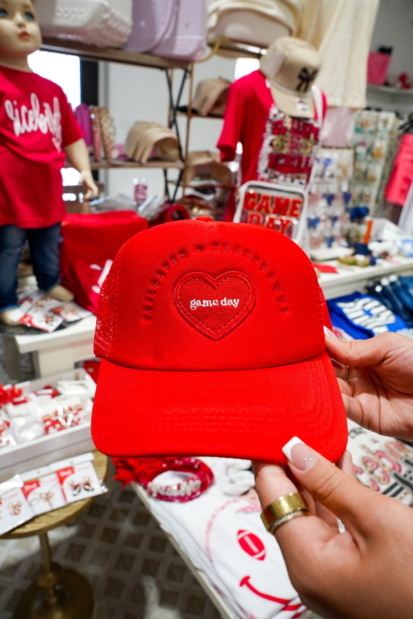 Game Day Trucker Hat - Red - Southern Belle Boutique