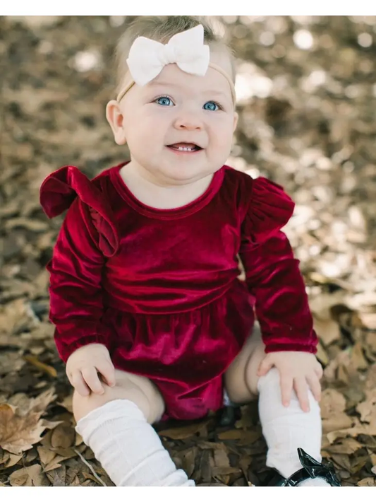 Rhodes Velour Bubble Shorty Romper - Candy Apple Red - Southern Belle Boutique