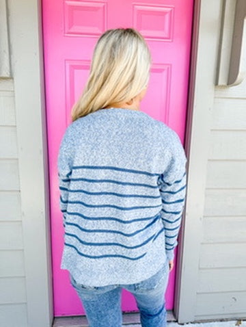 Blue Striped Sweater - Southern Belle Boutique