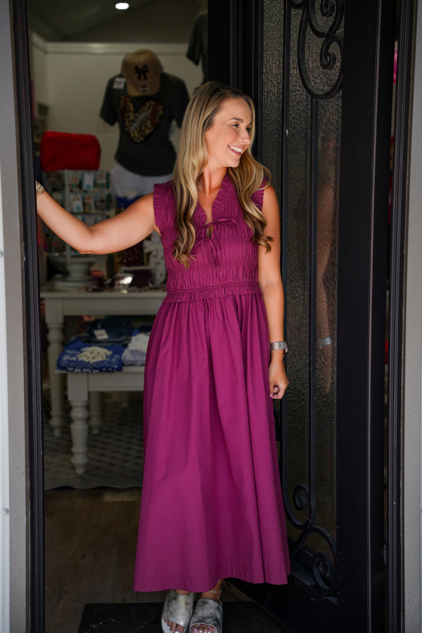 Berry Button Down Tiered Mini Dress - Southern Belle Boutique