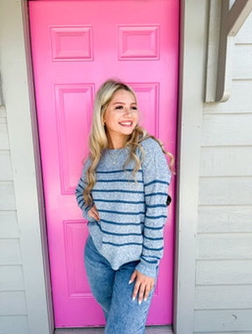 Blue Striped Sweater - Southern Belle Boutique