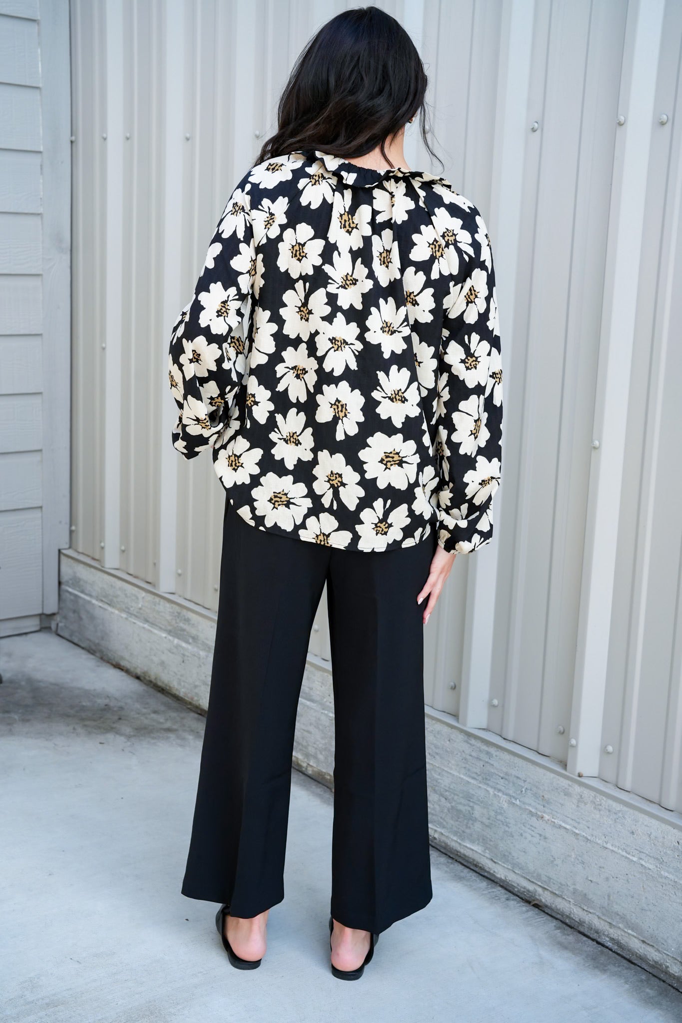Floral Black Print Button Down Blouse - Southern Belle Boutique
