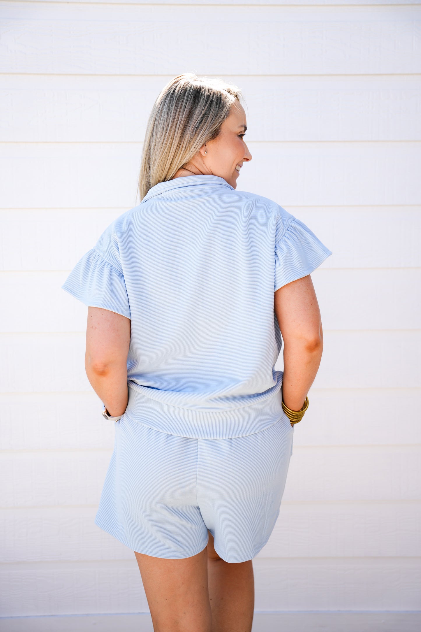 Lt Blue Jacquard Short Set - Southern Belle Boutique
