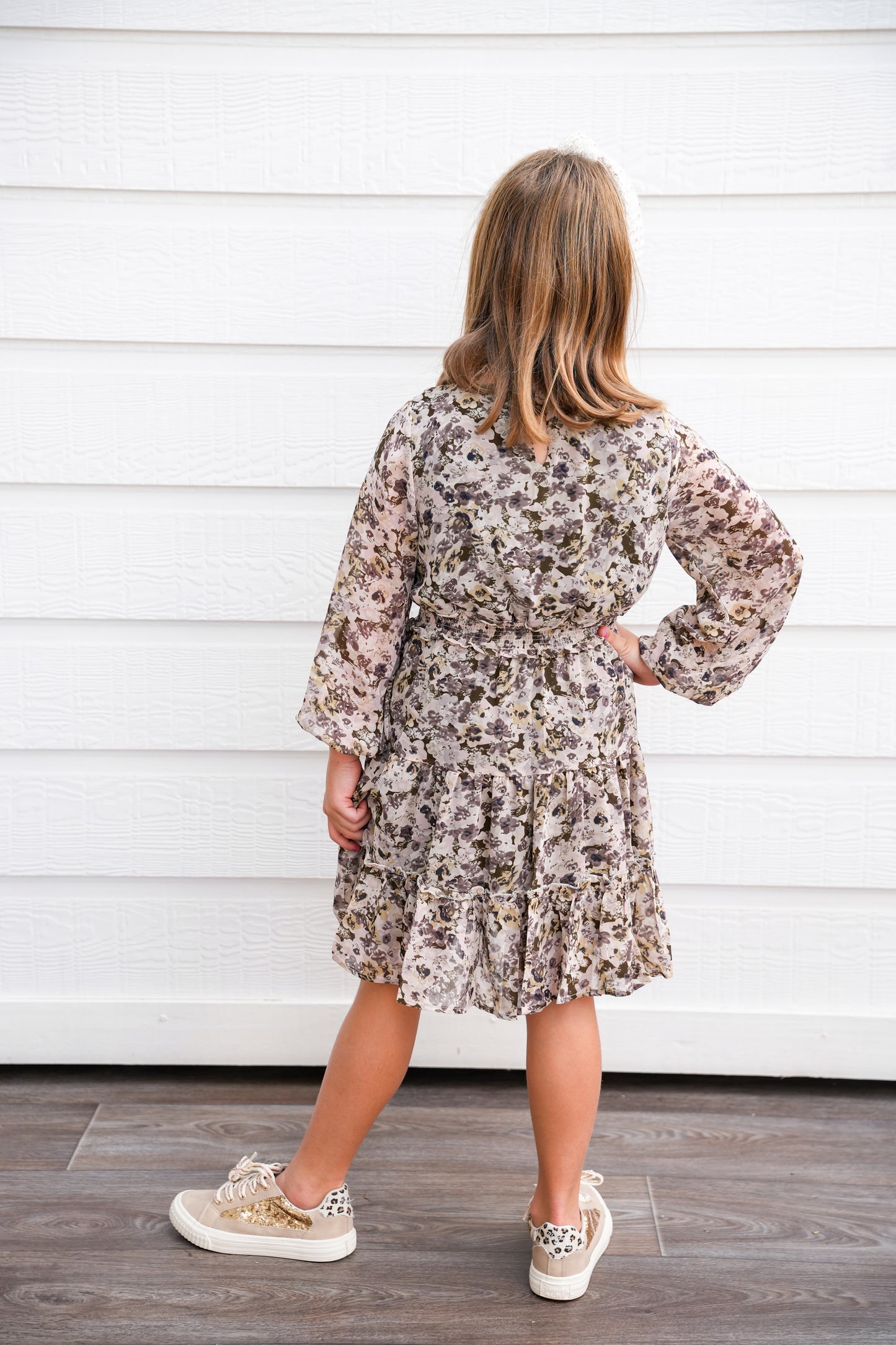 Brown Floral Smock Waist Tiered Dress