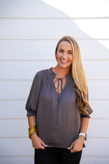 Charcoal Tie Front Top