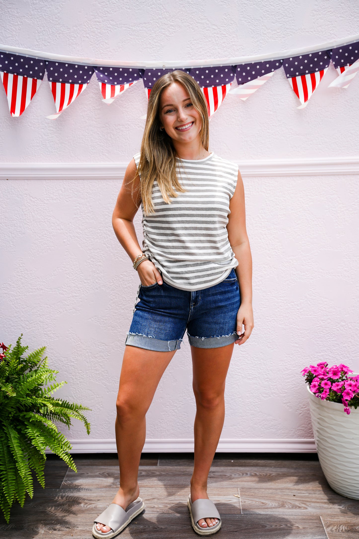 Slub Striped Top - Grey - Southern Belle Boutique