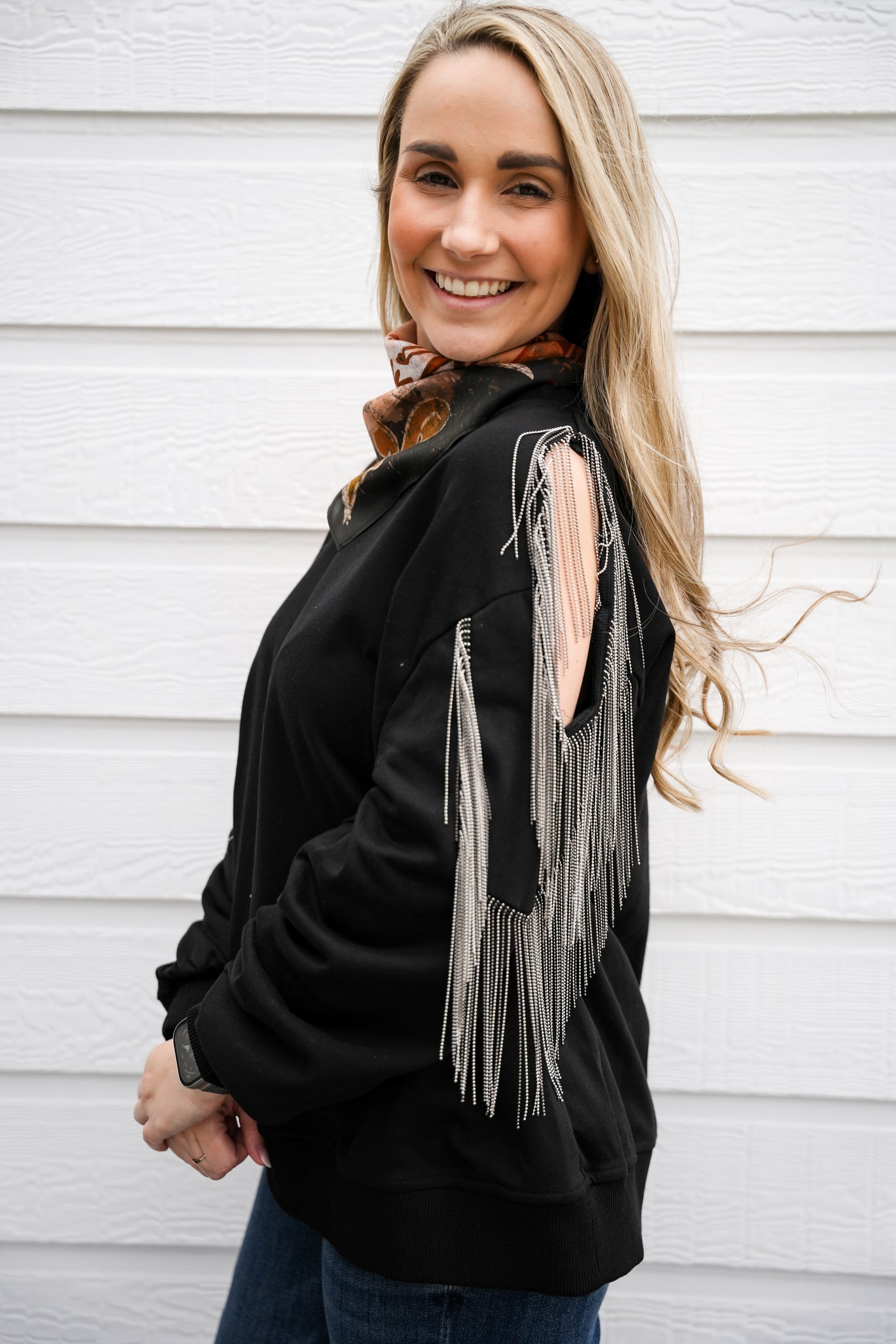 Fringe Cold Shoulder Knit Sweatshirt - Southern Belle Boutique