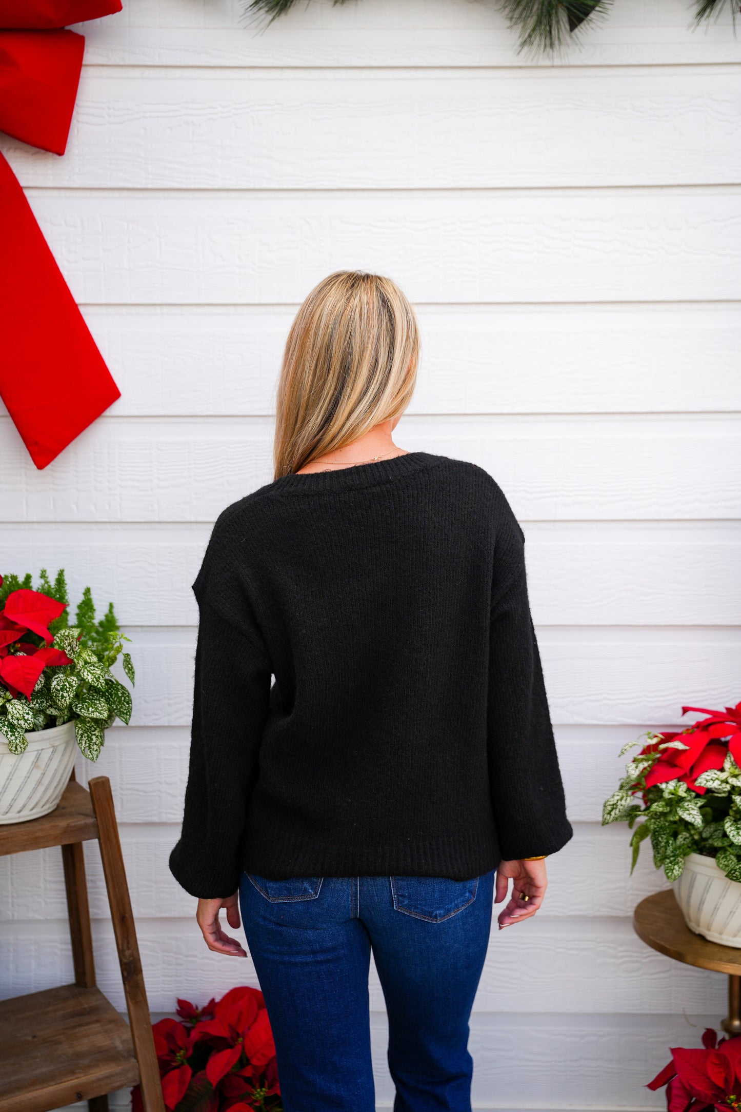 Black Gold Bow Sequin Sweater - Southern Belle Boutique