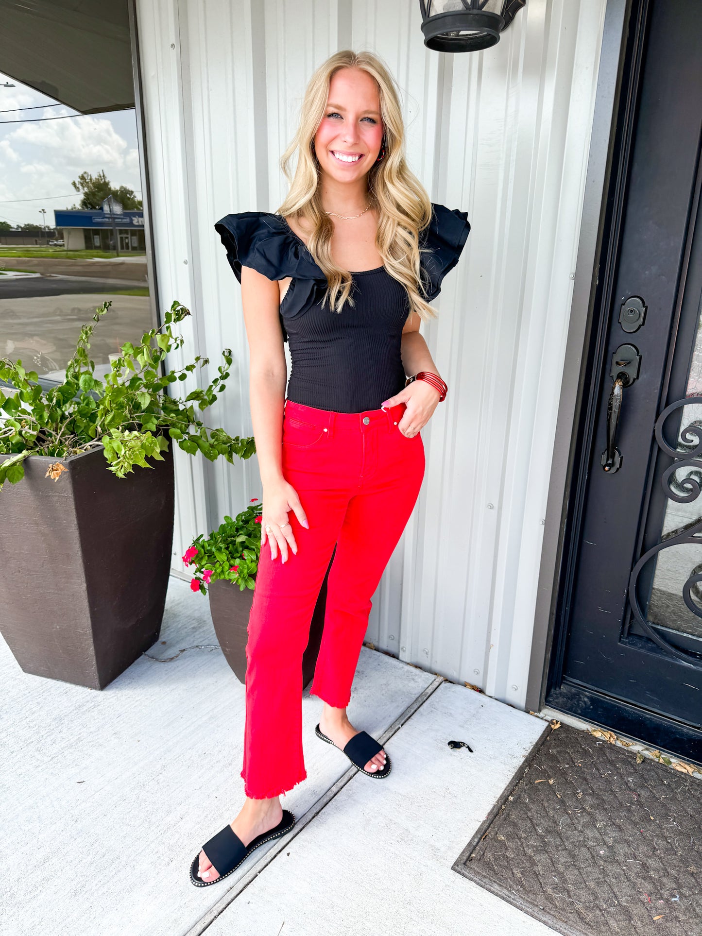 Black Ruffle Sleeve Bodysuit - Southern Belle Boutique