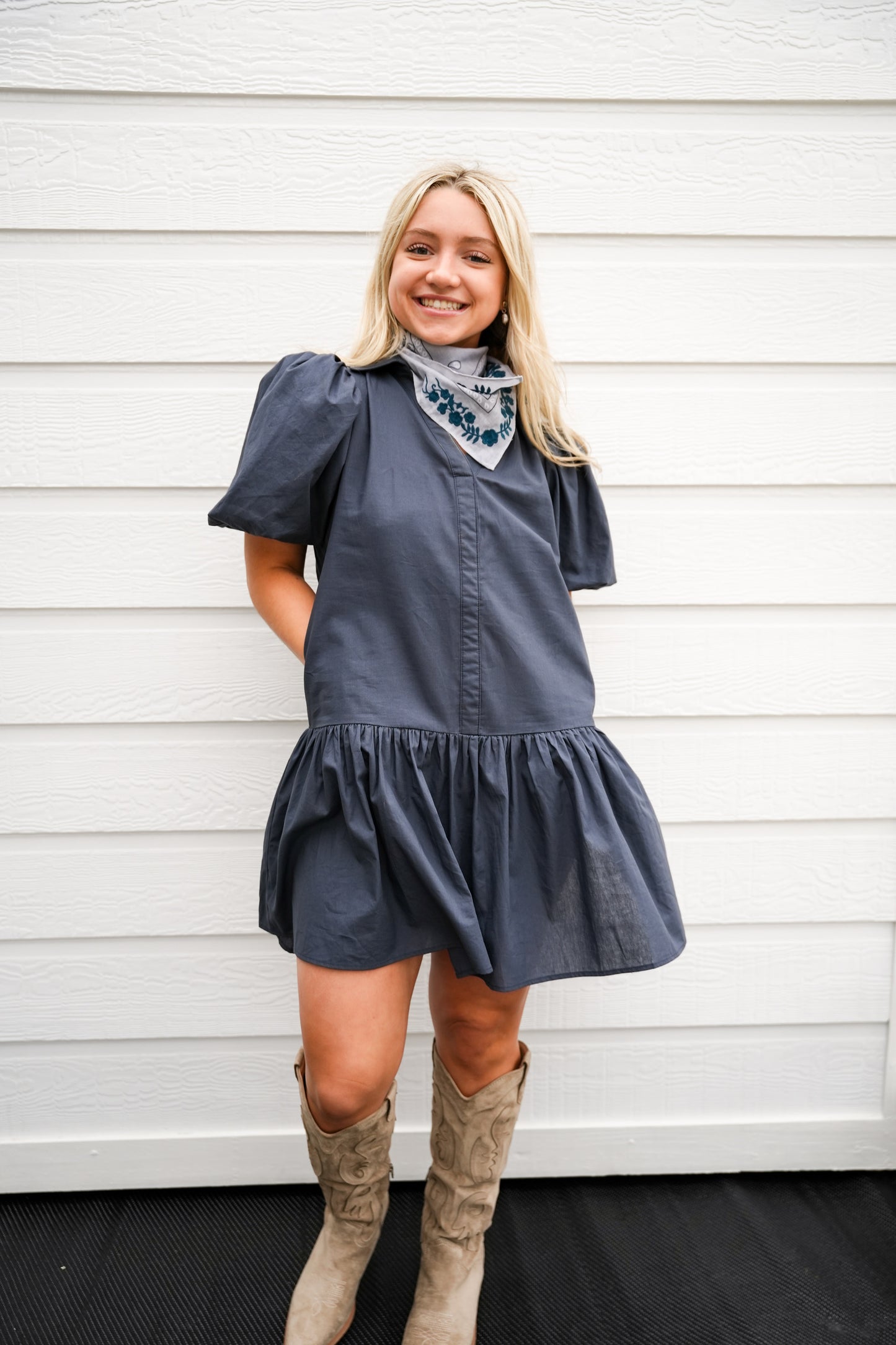 Collared Tiered Mini Dress - Ink - Southern Belle Boutique