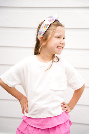 White Ruffle Pocket Knit TShirt - Southern Belle Boutique