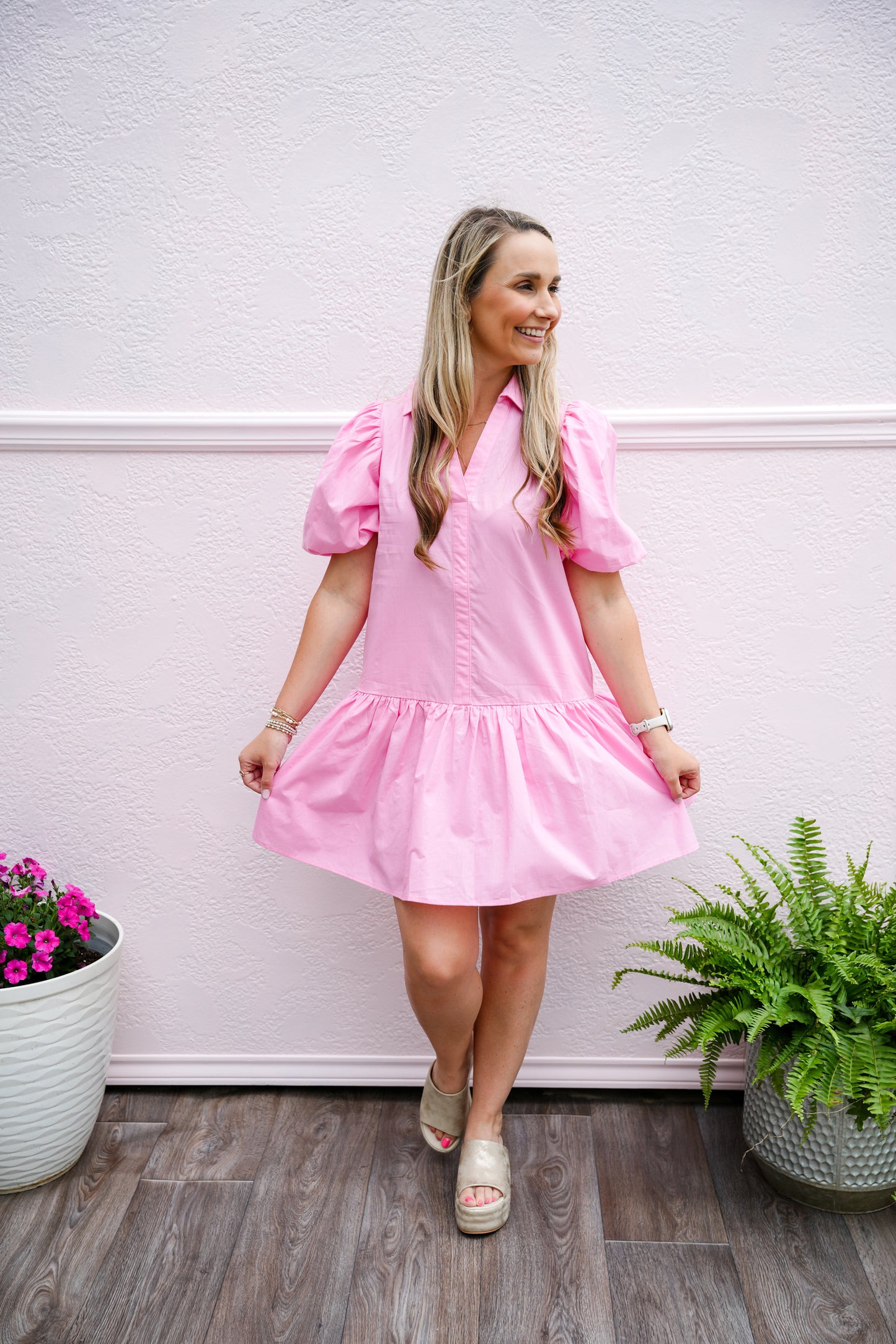Collared Tiered Mini Dress - Pink - Southern Belle Boutique
