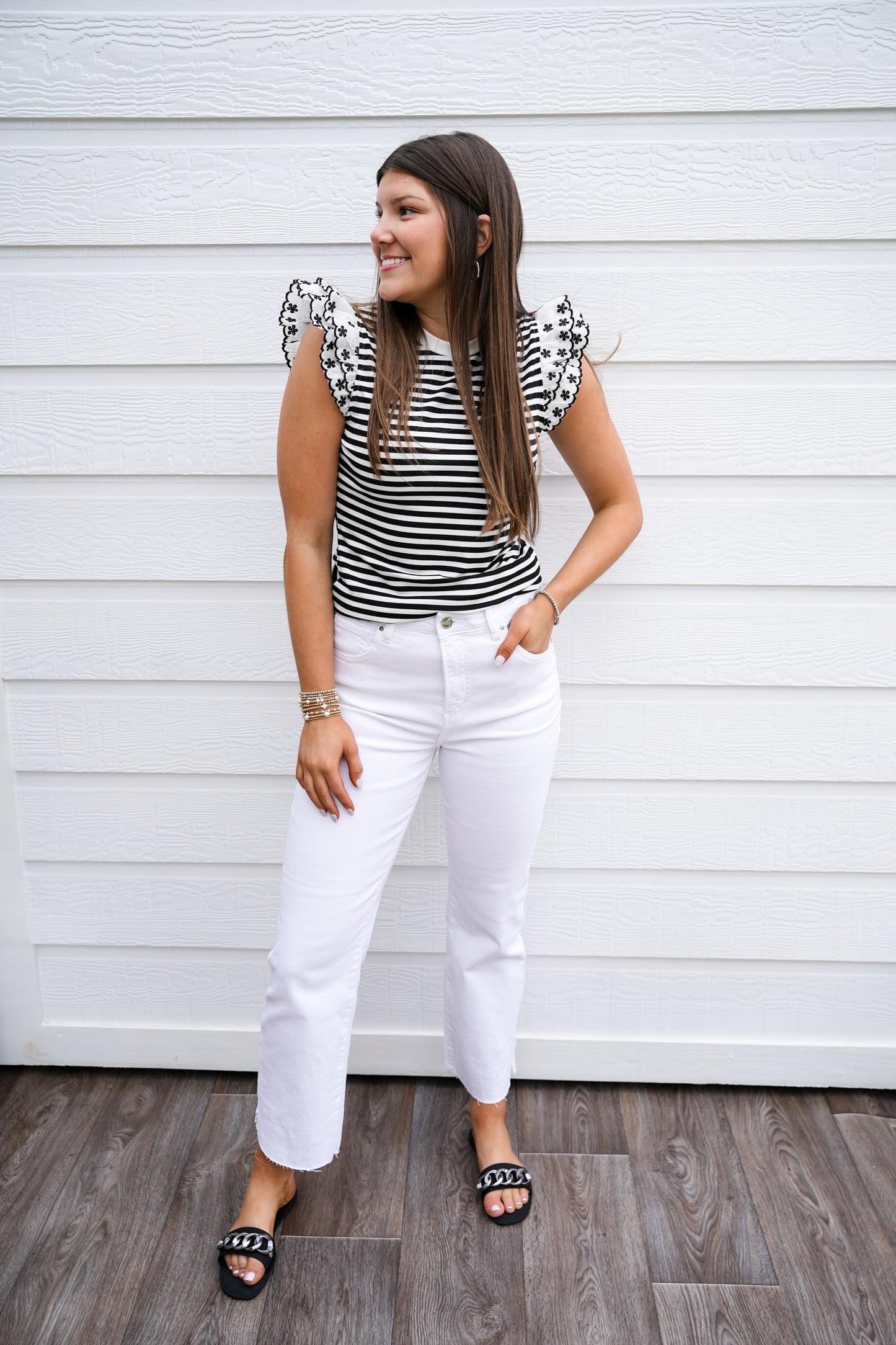 White Tummy Control High Rise Raw Hem Jean - Southern Belle Boutique