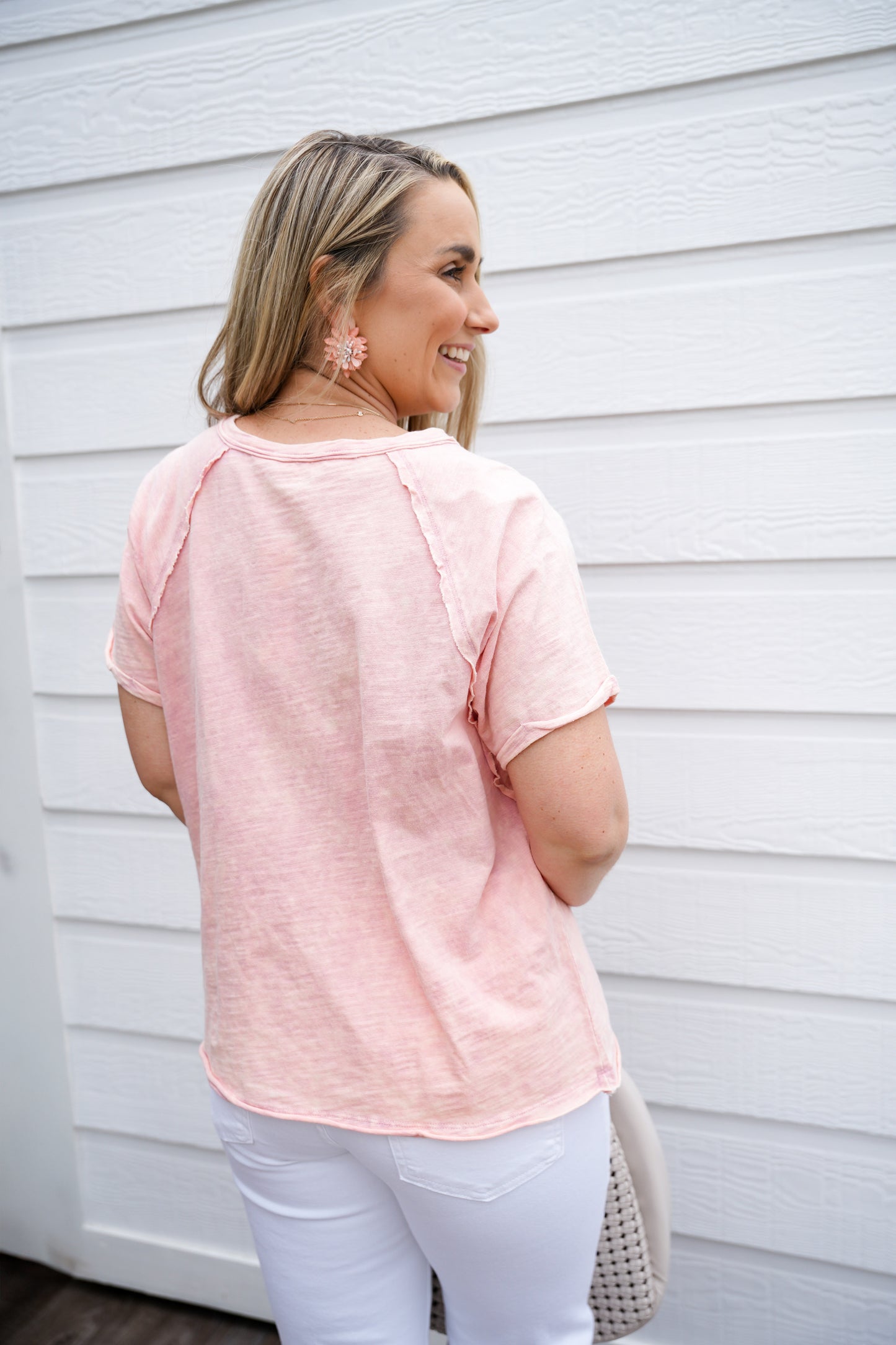 Blush Raw Edge Pocket Tee - Southern Belle Boutique