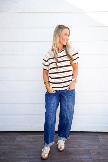 High Rise Fit Barrel Cuffed Jean - Dark Wash