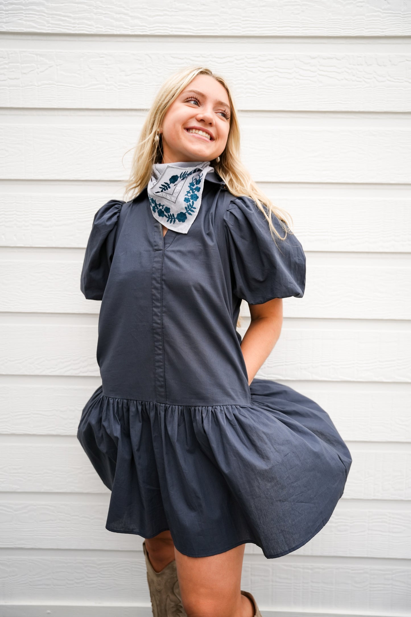 Collared Tiered Mini Dress - Ink - Southern Belle Boutique