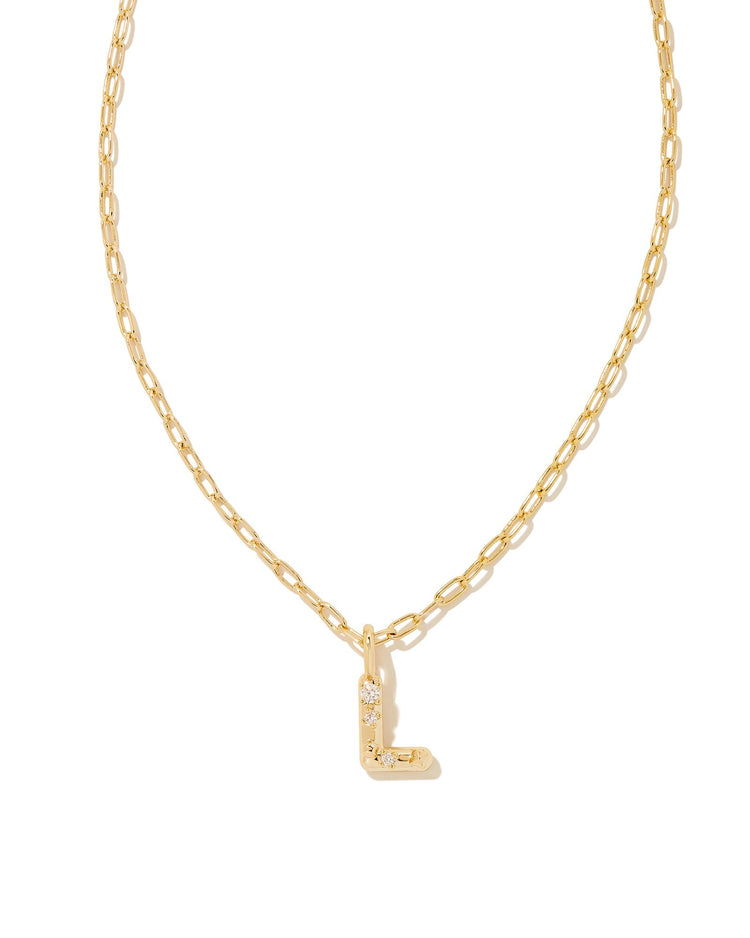 Crystal Letter L Short Pendant Necklace Gold White - Southern Belle Boutique