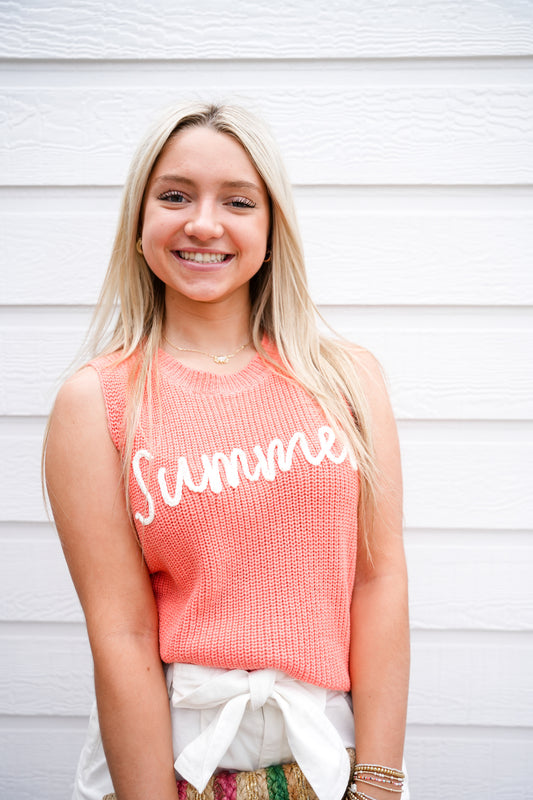Summer Coral Sweater Tank - Southern Belle Boutique