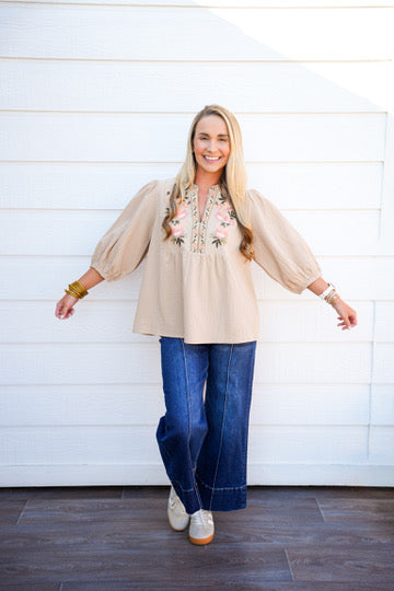 Taupe Embroidered Blouse