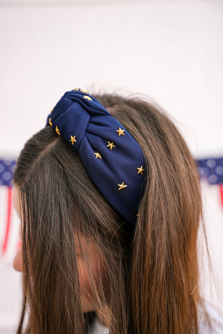 Stars Knotted Headband, Navy