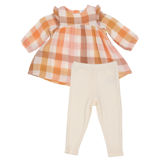 Harvest Plaid Ruffle Shoulder Dress & Leggings - Southern Belle Boutique