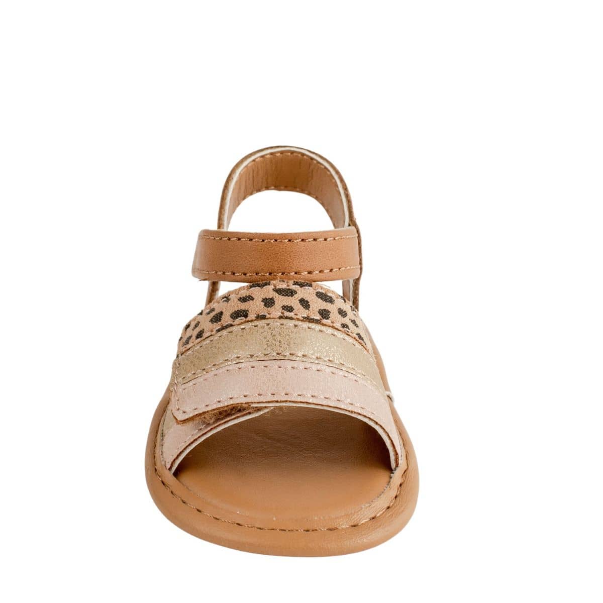 Ashlee Tan PU Double Closure Sandal w Blush Champagne and Cheetah Trim - Southern Belle Boutique