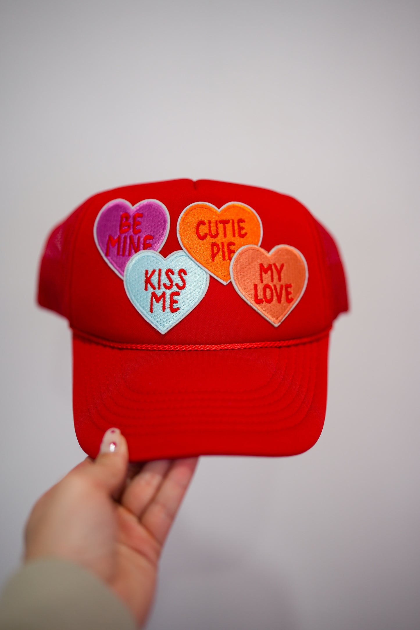 Sweet Conversation Hearts Trucker Hat - Red - Southern Belle Boutique